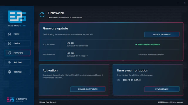 ELP Pass-Thru Link, Firmware screen