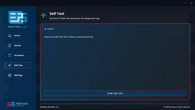 ELP Pass-Thru Link, Self Test screen